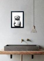Funny Raccoon Bathroom Wall Art: Framed Black & White Animal Canvas with Toilet Paper - Image 9
