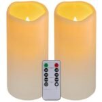 xiangpeng Flickering Flameless LED Candles with 10-Key Remote & Timer, Waterproof Outdoor Indoor f Battery Operated Candles for Home/Wedding/Festival Décor Set of 2 (D3 x H5.5) Ivory