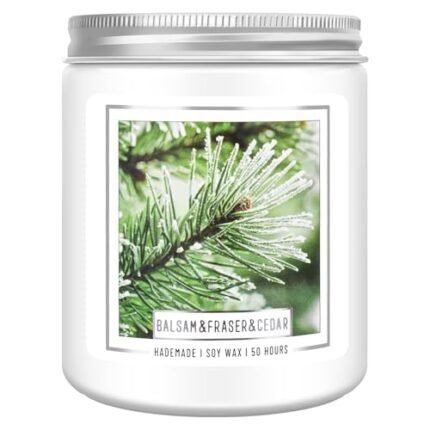 Homsolver Balsam Pine Candle, Christmas Balsam Fir Candles Scented, 7oz Holiday Candles with 50+ Hour Burn Time, Fir Cedar Tree Scent Gifts for Women