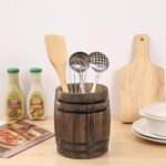 MyGift Vintage Rustic Wine Barrel Design Kitchen Utensil Crock for Cooking Tools - Image 2