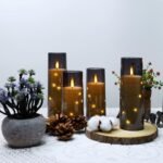 Kakoya Flameless LED Candles with Timer - 5 Flickering Candles for Romantic Home Decor, Grey Acrylic Shell with Star String, Battery Operated - Image 3
