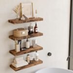 Fixwal 15.8" Rustic Wood Floating Shelves - Set of 4 for Bathroom, Living Room, Bedroom, Kitchen (Brown) - Image 5