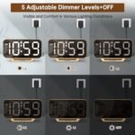 Peakeep Slim Digital Mirror Alarm Clock - Modern LED Desk & Bedroom Clock with Battery Backup, 6 Brightness Levels (Gold) - Image 4