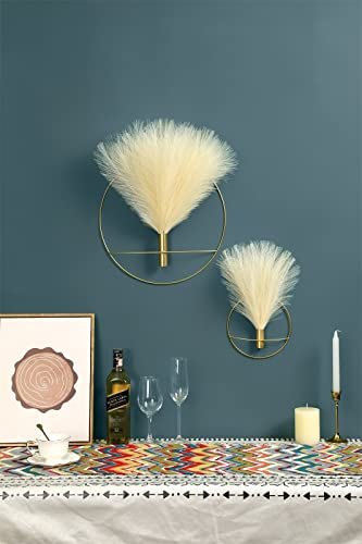 410wghta2oL._SL500_.jpg Boho Wall Decor: Set of 2 Black-Brown Metal Art with Faux Pampas for Living Room, Bedroom, and More! - Image 5