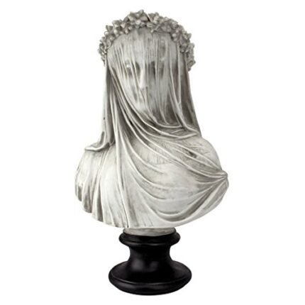 Design Toscano Veiled Maiden Indoor Bust Statue, 9 Inch Wide, 14 Inch Tall, Cast Stone Resin, Antiqued White Finish with a Black Painted Base