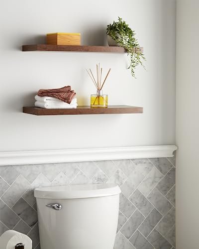 411QuIXSJ9L._SL500_.jpg BAYKA 22.5" Floating Wood Shelves - Wall-Mounted Rustic Brown Set of 2 for Books & Decor (22lbs Capacity) - Image 4