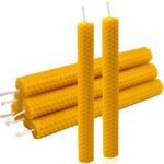 DEYBBY Handmade Beeswax Taper Candles, Dripless Wax Candles, Hand-Rolled Honeycomb Candles for Dinner Party, Set of 6 Flat Top(Brown Raw)