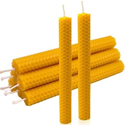 DEYBBY Handmade Beeswax Taper Candles, Dripless Wax Candles, Hand-Rolled Honeycomb Candles for Dinner Party, Set of 6 Flat Top(Brown Raw)