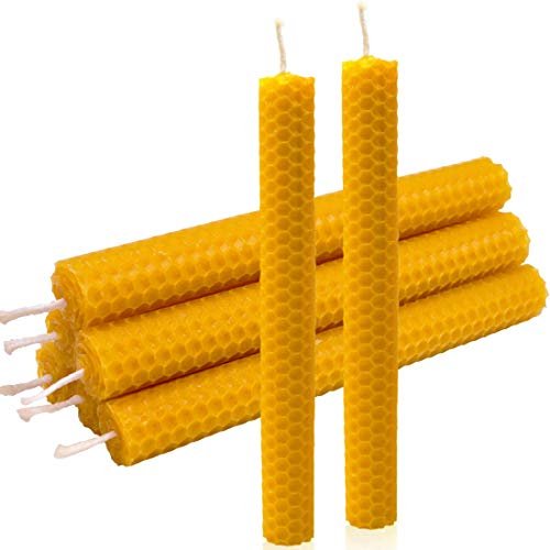 DEYBBY Handmade Dripless Beeswax Taper Candles – Set of 6 DEYBBY Handmade Beeswax Taper Candles, Dripless Wax Candles, Hand-Rolled Honeycomb Candles for Dinner Party, Set of 6 Flat Top(Brown Raw)