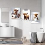 Funny Highland Cow Bathroom Wall Art Set - 3 Vintage Canvas Prints for Rustic Home Decor, 12x16 Inches - Image 5
