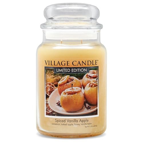 Village Candle Spiced Vanilla Apple Large Scented Candle, 21.25 oz Village Candle Spiced Vanilla Apple, Large Glass Apothecary Jar Scented Candle, 21.25 oz, Ivory