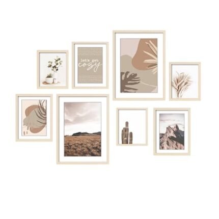 ArtbyHannah Gallery Wall Frame Set for Stairway, Neutral Wood Picture Frames Collage Wall Decor for Living Room, Entry, 8 Pack Assorted Size-11"x14", 8"x10", 6"x8"