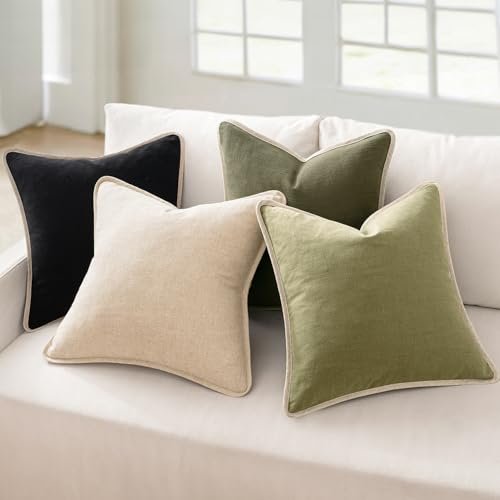 414pKTJenL._SL500_.jpg ANRODUO Set of 2 Olive Green Decorative Throw Pillow Covers, 18x18 Inch, Boho Farmhouse Style for Couch & Living Room. - Image 2