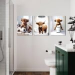 Funny Highland Cow Bathroom Wall Art Set - 3 Vintage Canvas Prints for Rustic Home Decor, 12x16 Inches - Image 2