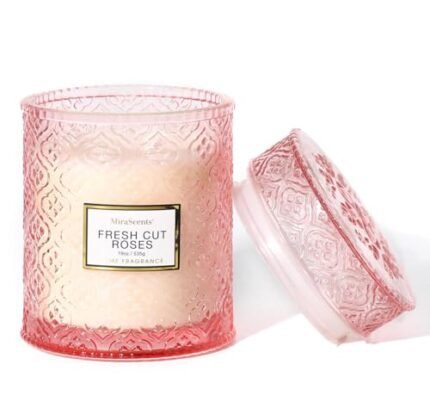 Rose Scented Candles, Mothers Day Candles Gifts for Women, 88 Hours Burning Time, Pink Decorative Glass Candle, Natural Soy Wax for Home Fragrance, 19oz