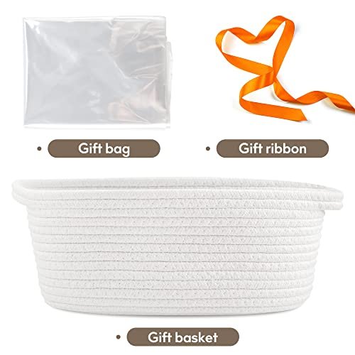 415qM7eFwsL._SL500_.jpg Pro Goleem Small Woven Basket – Ideal for Mother’s Day Gifts or Storage, 12"x8"x5", White, with Handles. - Image 4