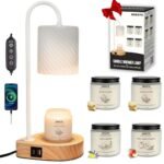 ROZATO Candle Warmer Lamp + Set of 4 Small Scented Jar Candles, With USB Charging Port/Timer/Dimmer Aesthetic Decor Bedroom Living Room Desk Gift for Women Mom Her Birthday Housewarming Gifts New Home