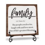 5“ Wooden Sign With Metal Support, Family Definition - Rustic Wood Plaque Desktop Decor Idea, Living Room, Book Shelf, Families Christmas Gift, Home Office Decorating & Supplies - A05