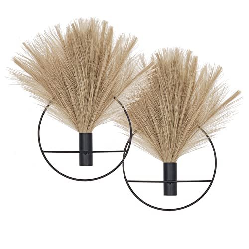 Boho Wall Decor: Set of 2 Black-Brown Metal Art with Pretty Jolly Boho Wall Decor, Wall-Mounted Metal Art, Hanging Artificial Pampas Display, Living Room, Bedroom, Bathroom, Diningroom, Fake Faux Plant 2 Pack Black Brown