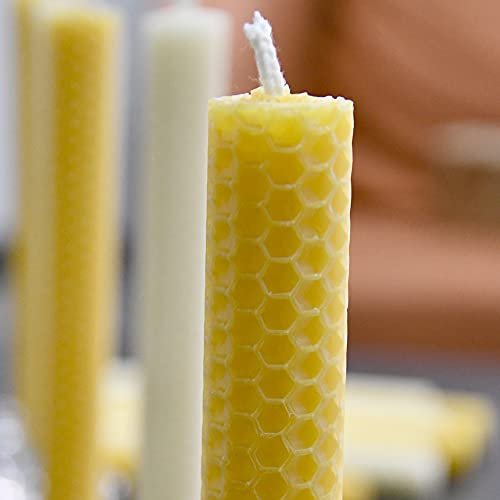 41Ck1KxKXRS._SL500_.jpg DEYBBY Handmade Dripless Beeswax Taper Candles – Set of 6 Brown Honeycomb Candles for Dinner Parties - Image 8