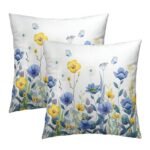 Imiss Blue Yellow Flowers Pillow Covers 18x18 Inch Set of 2, Poppy Floral Square Cushion Covers Spring Summer Seasonal Decor Pillowcase for Living Room Sofa Bedroom