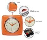 Infinity Instruments Retro 9-Inch Square Silent Clock – Mid-Century Modern Decor for Kitchen, School, or Classroom – Vintage Orange - Image 5