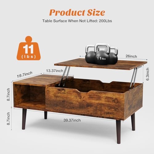 41EmO-JgoaL._SL500_.jpg Sweetcrispy Lift-Top Coffee Table: Stylish Brown Living Room Table with Storage Shelf & Hidden Compartment. - Image 3