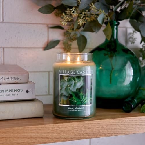 41H3c9F5OpL._SL500_.jpg Eucalyptus Mint Scented Candle in Large Glass Apothecary Jar by Village Candle, 21.25 oz, Green. - Image 2