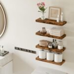 Fixwal 15.8" Rustic Wood Floating Shelves - Set of 4 for Bathroom, Living Room, Bedroom, Kitchen (Brown) - Image 2