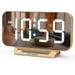 Peakeep Slim Digital Mirror Aesthetic Alarm Clock for Bedrooms Desk - Plug in Electric Big LED Modern Decorative Small Clock for Office Living Room, Battery Backup, 6 Dimmers (Gold)