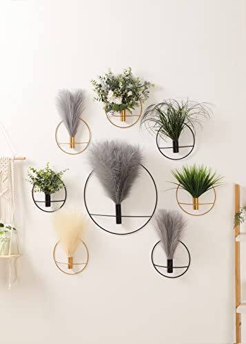 41I48mhiJRL._SL500_.jpg Boho Wall Decor: Set of 2 Black-Brown Metal Art with Faux Pampas for Living Room, Bedroom, and More! - Image 3