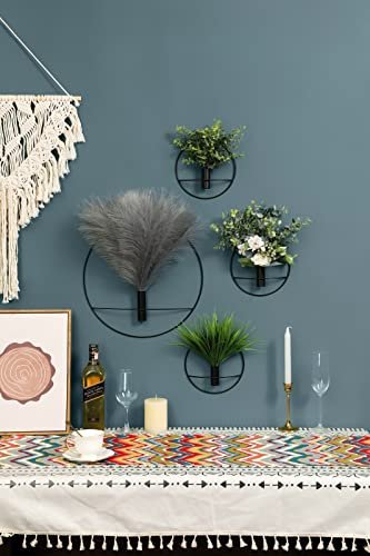41Ireev6-OL._SL500_.jpg Boho Wall Decor: Set of 2 Black-Brown Metal Art with Faux Pampas for Living Room, Bedroom, and More! - Image 7