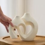 Zormon White Heart-Shaped Ceramic Vases - Set of 2 for Minimalist Home Decor and Table Centerpieces. - Image 3