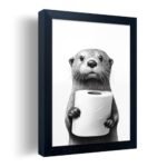 Bathroom Picture Wall Decor, Framed Black and White Bathroom Wall Art, Toilet Paper in Little Funny Raccoon's Hand Animal Canvas Print Painting