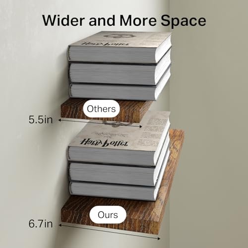 41JZS-sAoGL._SL500_.jpg BAYKA 22.5" Floating Wood Shelves - Wall-Mounted Rustic Brown Set of 2 for Books & Decor (22lbs Capacity) - Image 3