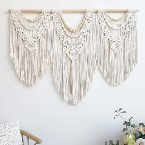 41Kko-XZ2LL._SL500_.jpg Guzhiou Large Macrame Wall Hanging - Boho Tapestry Art for Chic Home Decor, 43"x32" (Wood Beads) - Image 3