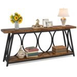 Tribesigns 70.9" Extra Long Console Table: Industrial Sofa Table with 2-Tier Storage for Living Room, Rustic Brown. - Image 9