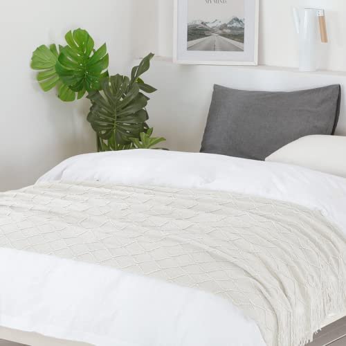 41MifEIe4bL._SL500_.jpg BOURINA Beige Throw Blanket - 50"x60" Soft, Textured Knit Blanket for Couch Decor - Image 4