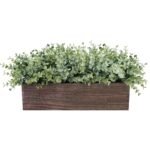 Winlyn 14" Artificial Eucalyptus in Rectangular Wood Planter Box Faux Plants Arrangement Centerpiece Wooden Potted Eucalyptus Plant for Farmhouse Wedding Dining Table Centerpiece Greenery Mantel Décor