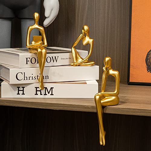 41O1M14YaKL._SL500_.jpg Set of 3 Gold Thinker Statues for Modern Home Decor – Unique Resin Sculptures for Office & Living Room - Image 3