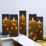 Kakoya Flameless LED Candles with Timer - 5 Flickering Candles for Romantic Home Decor, Grey Acrylic Shell with Star String, Battery Operated - Image 4