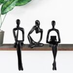Prettidecor Gold Home Decor Thinker Statue Accents, Set of 3 Thinker Sculptures Office Decor Modern Abstract Resin Decoration on Shelf Table Desk for Living Room Office Bedroom (Large Black)