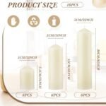 MTLEE 18-Piece Set: 3 Long-Lasting Unscented Pillar Candles (2x3, 6, 8 in) for Weddings & Parties - Ivory White - Image 2