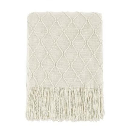 BOURINA Beige Throw Blanket 50x60 Inches Throw Textured Solid Soft Sofa Couch Decorative Knit Blanket