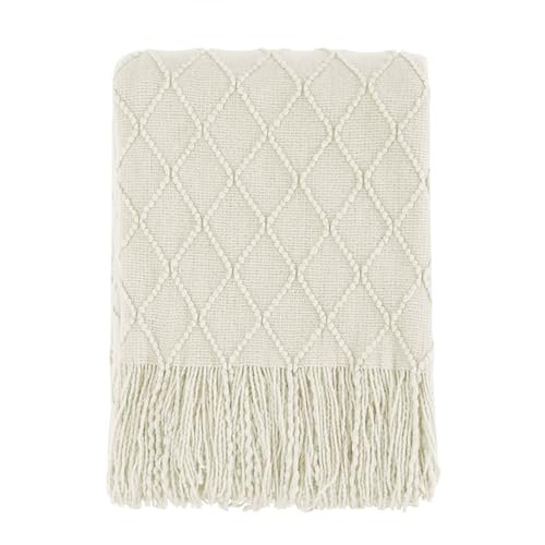 BOURINA Beige Throw Blanket - 50"x60" Soft, Textured Knit Blanket BOURINA Beige Throw Blanket 50x60 Inches Throw Textured Solid Soft Sofa Couch Decorative Knit Blanket