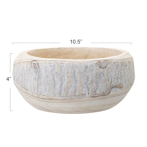 41Qgt8rG4ML._SL500_.jpg Bloomingville Hand-Carved Paulownia Wood Bowl, Whitewashed, 10.5" Diameter, 4.25" Tall - Image 3
