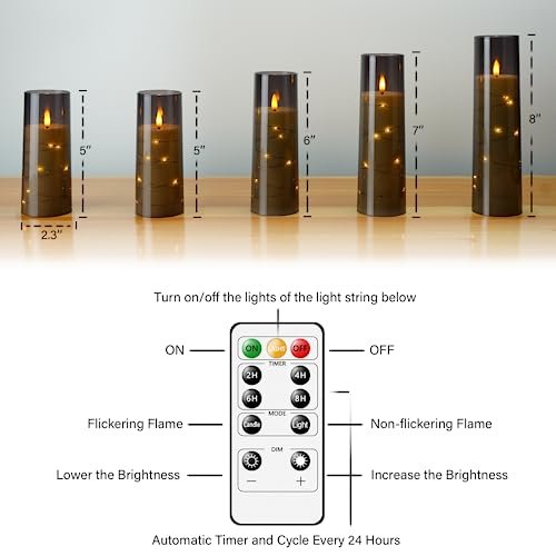 41R23HMpxhL._SL500_.jpg Kakoya Flameless LED Candles with Timer - 5 Flickering Candles for Romantic Home Decor, Grey Acrylic Shell with Star String, Battery Operated - Image 5