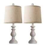 PARTPHONER Rustic Table Lamp Set of 2 - 22" Vintage Lamps for Living Room & Bedroom, Antique Grey with Linen Shades - Image 2