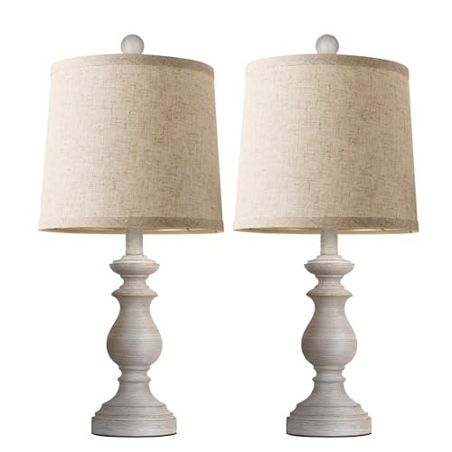 41RdVZX2uL._SL500_.jpg PARTPHONER Rustic Table Lamp Set of 2 - 22" Vintage Lamps for Living Room & Bedroom, Antique Grey with Linen Shades - Image 2
