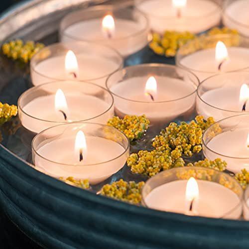 41UBRZA1YWS._SL500_.jpg Stonebriar 96 White Unscented Smokeless Tea Light Candles – 6-7 Hour Burn Time, Clear Cups - Image 2